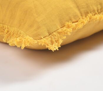 Housse de coussin en lin et coton ambré massif avec bordure effilochée, 18 x 18 pouces 2