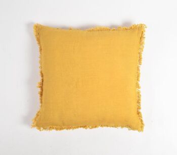Housse de coussin en lin et coton ambré massif avec bordure effilochée, 18 x 18 pouces 4