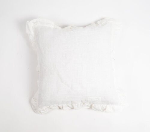 Solid Cotton Linen Cushion Cover with Frilled Border, 18 x 18 inches