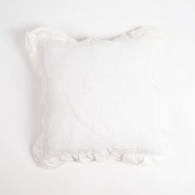 Federa per cuscino in lino di cotone solido con bordo arricciato, 18 x 18 pollici