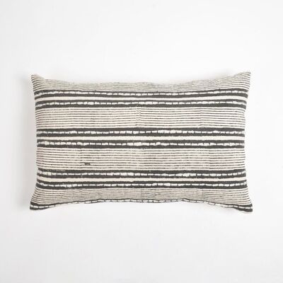 Housse de coussin lombaire en coton rayé en niveaux de gris, 14 x 22 pouces