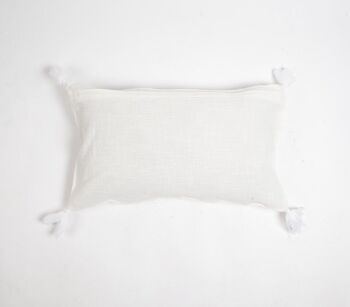 Housse de coussin lombaire à pompons en coton blanc teint monotone, 14 x 20 pouces 3