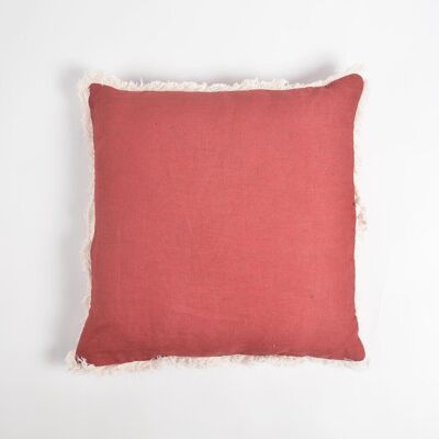 Solid Christmas Cotton Linen Cushion Cover with Frayed Border, 18 x 18 inches