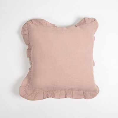 Funda de cojín de lino y algodón teñido en rosa monótono, 18.0 x 18.0 in