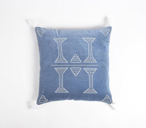 Pillar Embroidered & Tasseled Velvet Cushion Cover, 18 x 18 inches