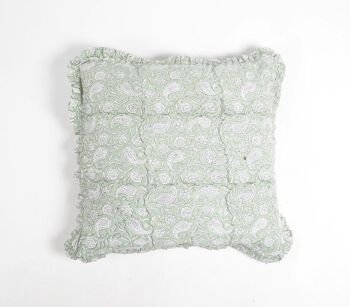 Housse de coussin imprimée Paisley Block avec bordure à volants, 18 x 18 pouces 1