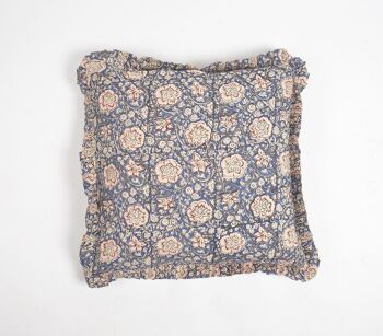 Housse de coussin en coton floral imprimé bloc avec bords à volants, 18 x 18 pouces 6