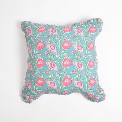 Housse de coussin en coton bleu mer floral, 18 x 18 pouces