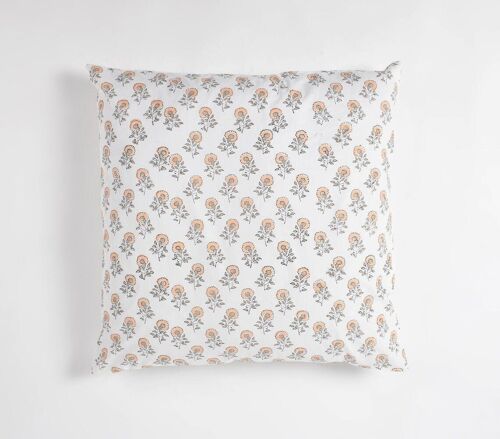 Block Printed Floral Buds Cushion Cover, 18 x 18 inches
