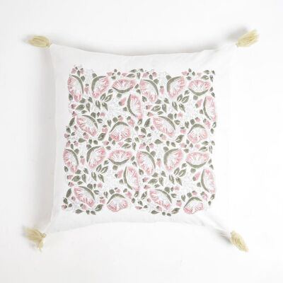 Fodera per cuscino con nappe stampate a blocchi floreali pastello, 18 x 18 pollici