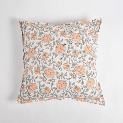 Housse de coussin imprimée bloc floral pêche, 18 x 18 pouces