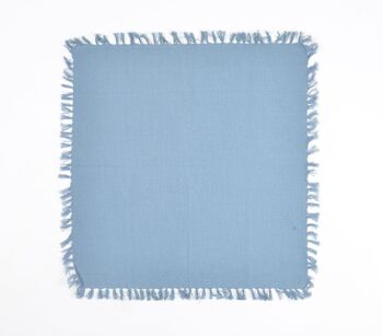 Lot de 4 serviettes de table bleu sarcelle avec bordures à franges. 2