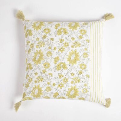 Housse de coussin en coton imprimé bloc floral vert sauge, 18 x 18 pouces