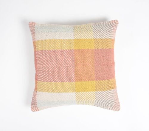Handwoven Cotton Madras-Check Cushion Cover, 18 x 18 inches