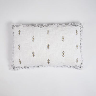 Embroidered Minimal Pillow Cover with Fringes, 14 x 20 inches