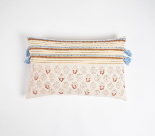 Embroidered Motifs Textured Pillow Cover, 14 x 20 inches