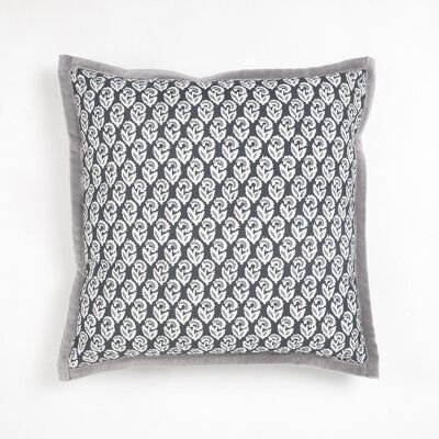 Monochrome Floral Cotton Cushion Cover with Piped Border, 18 x 18 inches