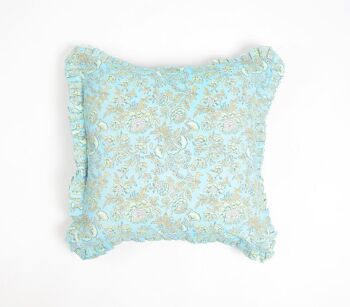 Housse de coussin en coton bleu jardin floral avec bordure à volants, 18 x 18 pouces 4