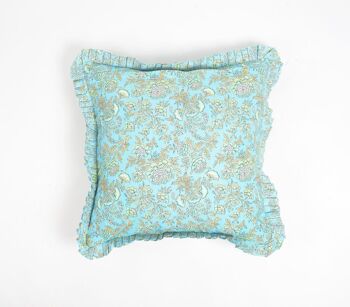 Housse de coussin en coton bleu jardin floral avec bordure à volants, 18 x 18 pouces 6