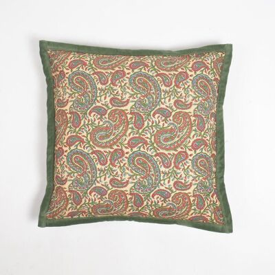 Paisley Printed Cotton Cushion Cover with Piped Border, 18 x 18 inches