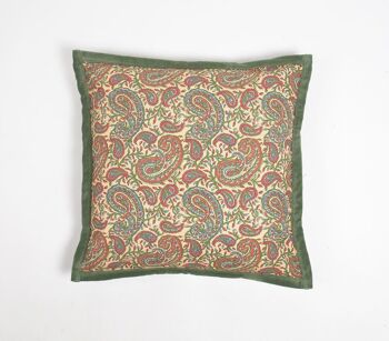 Housse de coussin en coton imprimé cachemire avec bordure passepoilée, 18 x 18 pouces 4