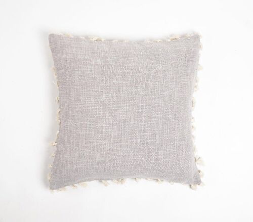 Solid Tasseled Grey Cotton Cushion Cover, 18 x 18 inches