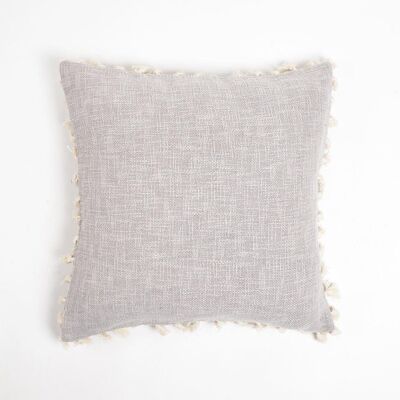 Federa per cuscino in cotone grigio tinta unita con nappe, 18 x 18 pollici