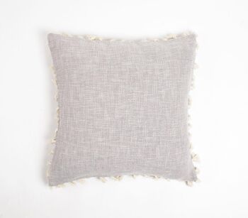 Housse de coussin en coton gris à pompons unis, 18 x 18 pouces 1