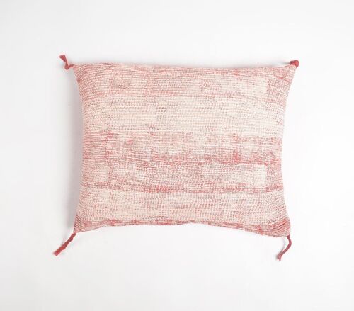 Tasseled Red Lines Cotton lumbar cushion Cover, 16 x 20 inches