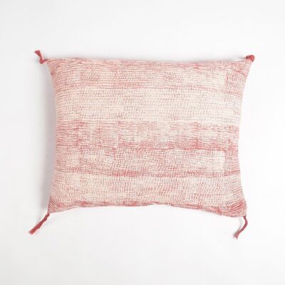 Housse de coussin lombaire en coton à pompons Red Lines, 16 x 20 pouces