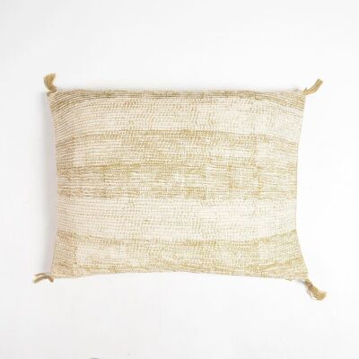 Tasseled Yellow Lines Cotton lumbar cushion Cover, 16 x 20 inches