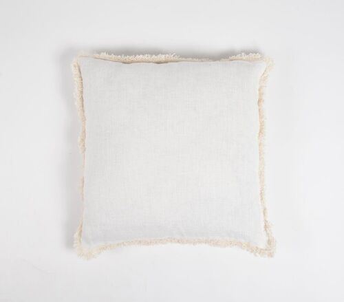 Solid White Cushion Cover with Frayed Border, 18 x 18 inches