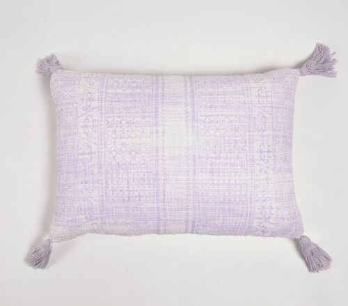 Pastel Lilac Lumbar Cushion Cover With Tassels, 24 x 16 inches