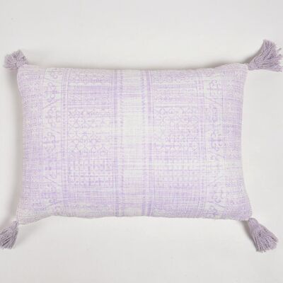Pastel Lilac Lumbar Cushion Cover With Tassels, 24 x 16 inches