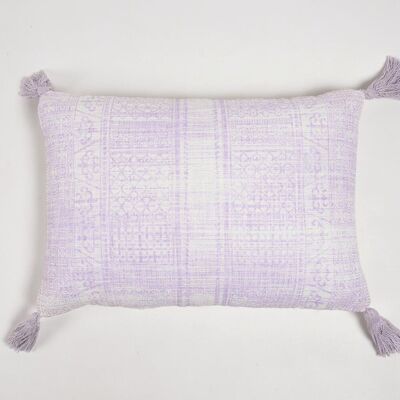 Pastel Lilac Lumbar Cushion Cover With Tassels, 24 x 16 inches