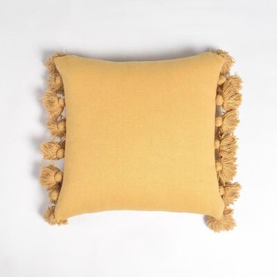 Fodera per cuscino con nappe in senape solida, 17,2 x pollici