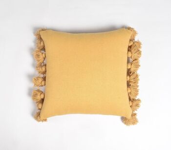 Housse de coussin à pompons moutarde unie, 17,2 x pouces 1