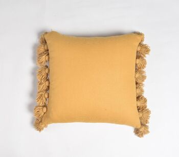 Housse de coussin à pompons moutarde unie, 17,2 x pouces 3