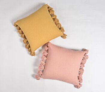 Housse de coussin à pompons moutarde unie, 17,2 x pouces 4