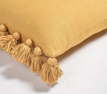 Housse de coussin à pompons moutarde unie, 17,2 x pouces 6