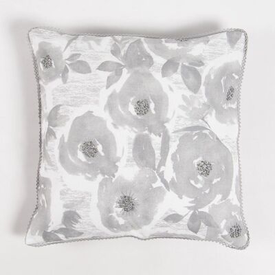 Housse de coussin floral en niveaux de gris, 18 x 18 pouces