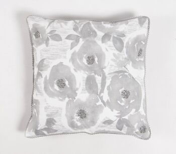 Housse de coussin floral en niveaux de gris, 18 x 18 pouces 1