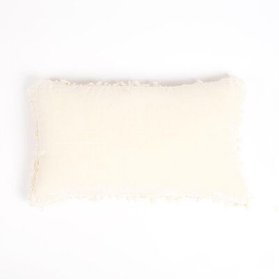 Cotton Lumbar Cushion Cover with Frayed Edges, 20 x 12 inches