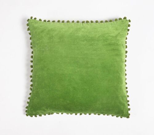 Handmade Cotton Acrylic Pom-pom Lined Cushion Cover, 18 x 18 inches