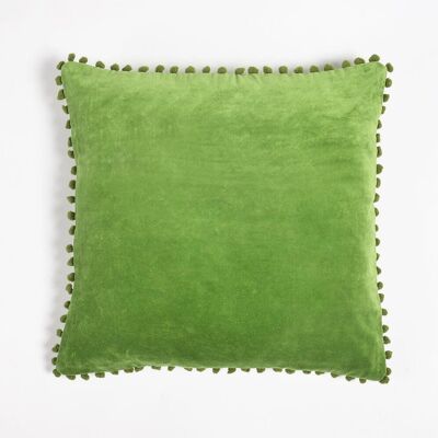 Handmade Cotton Acrylic Pom-pom Lined Cushion Cover, 18 x 18 inches