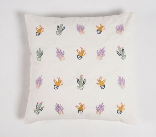 Embroidered Cotton Cushion Cover, 18 x 18 inches