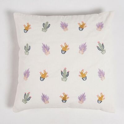 Embroidered Cotton Cushion Cover, 18 x 18 inches