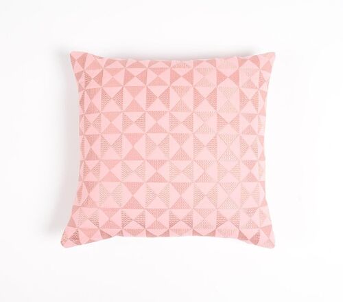 Embroidered & Quilted Cotton Cushion cover, 16 x 16 inches