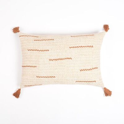 Hand Block Printed & Embroidered Cotton Lumbar Cushion cover, 22 x 14 inches