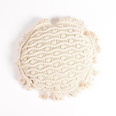 Wavy Macrame Round Cushion cover, 15 x 15 inches